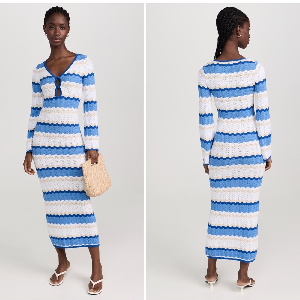 Beachy Woven Blue and White Striped Maxi Dress